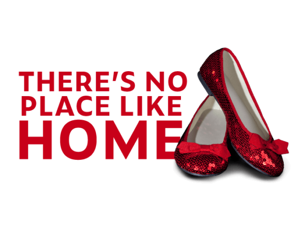 There's no place like home text and red ruby slippers for The Senior Alliance's Annual Luncheon Theme