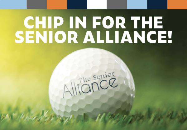 Chip in for the Senior Alliance Fundraiser Cover: Golf ball in grass with the Senior Alliance Logo