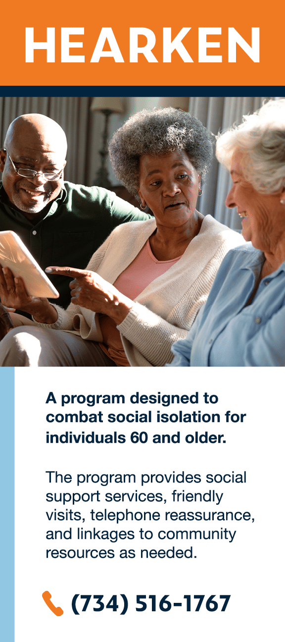 Hearken Rack Card Cover which links to a download of the PDF about how to help with isolation as an older adult and how you can be helped with the Senior Alliance