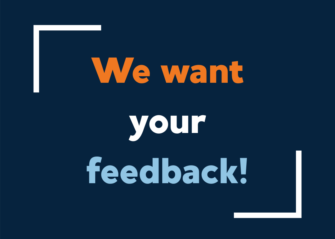 A graphic for The Senior Alliance survey, reading, "We want your feedback!"